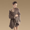 Fashion Natural Rabbit Fur Jacket Women Knitted Irregular Winter Warm Fur Coats - Khaki