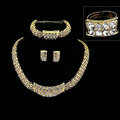 Fashion Squre Crystal Gold Plated Bridal Wedding Jewelry Sets Necklace Earrings Bracelet Ring 4pcs/set