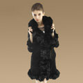 Fashion Women Nature Pig Leather Coat With Large Fox Fur Collar Female Winter Fur Parka - Black