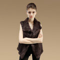 Gorgeous Delicate Knitted Nature Rabbit Fur Vest Women Winter Warm Fur Gilet - Coffee