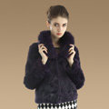 Gorgeous Genuine Rabbit Fur Coat With Fox Fur Collar Fashion Women Warm Fur Jacket - Purple