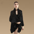 Gorgeous Natural Rabbit Fur Outwear Fashion Women Knitted Irregular Rabbit Fur Coats - Black