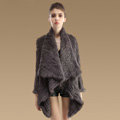 Gorgeous Natural Rabbit Fur Outwear Fashion Women Knitted Irregular Rabbit Fur Coats - Dark Grey