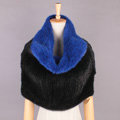 High Grade Knitted Genuine Mink Fur Large Collar Scarf Women Winter Thick Fur Wraps - Black Blue