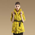 High Quality Natural Rabbit Fur Coat Women Fashion Long Stand Collar Fur Outerwear - Yellow