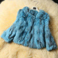 High Quality Natural Rabbit Fur Coat Women Fashion Short Warm Fur Outerwear - Blue