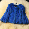 High Quality Natural Rabbit Fur Coat Women Fashion Short Warm Fur Outerwear - Dark Blue