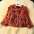 High Quality Natural Rabbit Fur Coat Women Fashion Short Warm Fur Outerwear - Orange