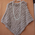High Quality knitted Rabbit Fur Shawl Female Party Pullover Women's Triangle Rabbit Fur Poncho - Light khaki