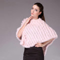 Hot Sale Fur Pashmina Shawls For Female Knitted Rabbit Fur Poncho Pink Bride Wedding Fur Shawl Winter