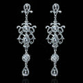Luxurious Chandelier Crystal Bridal Earrings Silver Floral Long Drop Earrings for Women Wedding Accessories