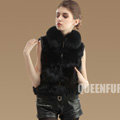 Luxurious Genuine Knitted Fox Fur Waistcoat Fashion Women Short Winter Real Fur Vests - Black