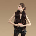Luxurious Genuine Knitted Fox Fur Waistcoat Fashion Women Short Winter Real Fur Vests - Coffee