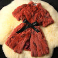 Luxurious Natural Rabbit Fur Coat Women Fashion Long Warm Stand Collar Fur Jacket - Orange