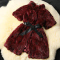 Luxurious Natural Rabbit Fur Coat Women Fashion Long Warm Stand Collar Fur Jacket - Wine Red