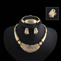 Luxury Exaggerated Wedding Party Jewelry Sets Crystal Gold Plated Bridal Necklace Earrings Bracelet Ring 4pcs/set