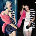 Luxury Fashion Rose Black and White Stripe Double Color Block Women Fox Fur Scarf Faux Fur Shawls Wraps