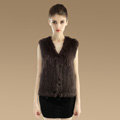 Luxury Genuine Knitting Nature Rabbit Fur Vest Fashion Women Winter Warm Fur Gilet - Coffee
