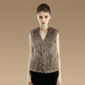 Luxury Genuine Knitting Nature Rabbit Fur Vest Fashion Women Winter Warm Fur Gilet - Khaki