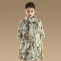Luxury Genuine Rabbit Fur Coat Women Long Winter Warm Stand Collar Fur Outwear - Natural Brown