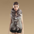 Luxury Real Rabbit Fur Gilet With Large Fox Fur Collar Vest Knitted Warm Fur Jacket - Nature Grey