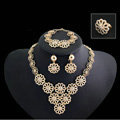 Multilayer Flower Wedding Party Jewelry Sets Crystal Gold Plated Bridal Necklace Earrings Bracelet Ring 4pcs/set