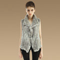 New Fashion Genuine Knitted Nature Rabbit Fur Vest Women Winter Warm Fur Waistcoat - Nature Grey