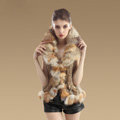 New Real Rabbit Fur Gilet With Large Fox Fur Collar Vest Knitted Fur Waistcoats - Nature Yellow