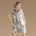 New Women Genuine Rabbit Fur Vest With Hooded Natural Rabbit Fur Waistcoats - Nature Grey