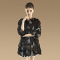 New Women Nature Silver Fox Fur Jacket Female Fashion Long Three Quarter Sleeve Real Fur Coat