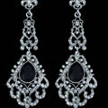 Original Design Chandelier Austrian Black Crystal Bridal Earrings White K Plated Long Earrings for Women