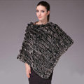 Pretty Delicate knitted Rabbit Fur Shawl Female Party Pullover Women's Triangle Fur Poncho - Black frost