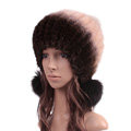 Unique Real Mink Fur Hat With Fox Fur Balls Women Winter Knitted Beanies Dome Caps - Coffee Beige