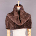 Winter Women Knitted Genuine Mink Fur Shawl Scarf Elasticity Large Fur Neck Wraps - Brown