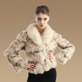 Women Luxury Genuine Fox Fur Coats Fashion Short Jacket Winter Real Nature Fur Outerwear - Beige