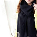 Fashion Tassels Women Scarf Shawl Winter Warm Wool Solid Panties 206*60CM - Black