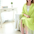 Fashion Tassels Women Scarf Shawl Winter Warm Wool Solid Panties 206*60CM - Green