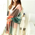 Tassels Plaid Women Scarf Shawl Winter Warm Wool Panties 210*65CM - Pink Green