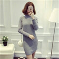 Dresses Women Winter Long Sleeved Pullover Solid Slim Package Hip knitted Midi Office - Grey