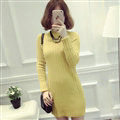 Dresses Women Winter Long Sleeved Pullover Solid Slim Package Hip knitted Midi Office - Yellow
