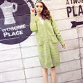Fashion Sweater Flat Knitted Cardigan Coat Long Thick Warm Solid V-Neck - Green