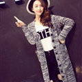 Fashion Sweater Flat Knitted Cardigan Coat Long Thick Warm Solid V-Neck - Grey