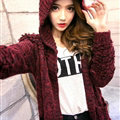Female Sweater Overcoat Hand Knitted Long Hooded Thread Sanding Warm Thick - Red