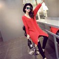 Winter Sweater Fashionable Female Long Thread Split Solid Full Sleeve - Red