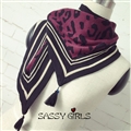 Fashion Fringed Leopard Print Scarf Scarves For Women Winter Warm Wool 146*54CM - Wine Red