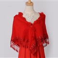 Pretty Bridal Fringed Cashmere Scarf Shawls Women Winter Warm Solid Panties 150*68CM - Red