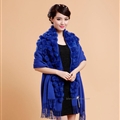 Pretty Bridal Fringed Wool Scarf Shawls Women Winter Warm Solid Panties 200*70CM - Blue