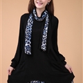 Fashion Dresses Winter Ladies Leopard Print Chiffon Plus Size Knitted - Black