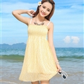 Sweet Dresses Summer Girls Affordable Printed Bohemian Coast Chiffon - Yellow