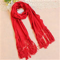 Cheapest Fringed Scarves Wraps Women Winter Warm Wool Solid 185*55CM - Red
